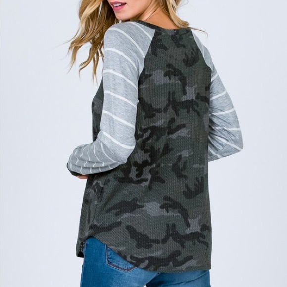 SOLD Camo and Stripe Top - Picture 3 of 5